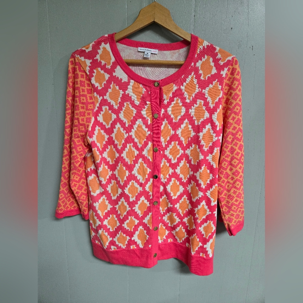 Isaac Mizrahi Pink and Orange Geometric Cardigan Size M